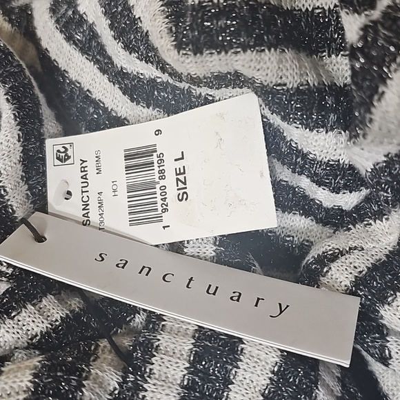 Sanctuary Nikolai Striped Black And White LS Turtle Neck Top, Size L - Picture 4 of 4